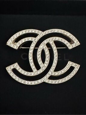 CHANEL Large Crystal Embellished CC  Brooch